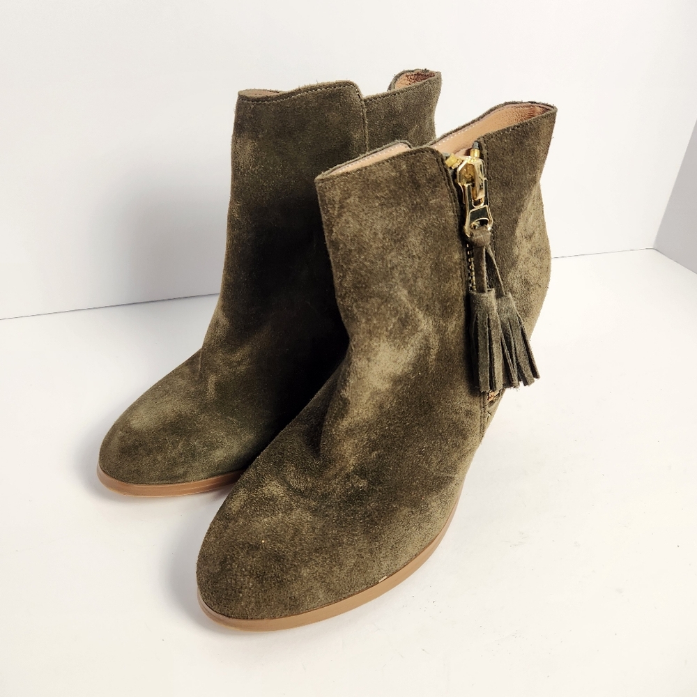 Aldo Women's Olive Suede Ankle Boots Block Heel Size 8